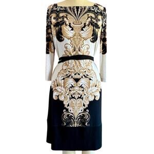 Womens Dress Size Medium Black Cream Tan Regency Indie Long Sleeve Officewear